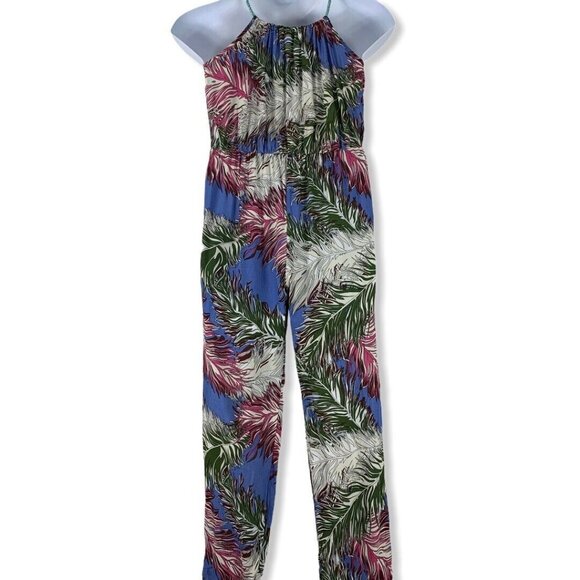 Size Small Jumpsuit Floral Foliage Sleeveless Blue Pink Adjustable Ananxianzi - Picture 3 of 7
